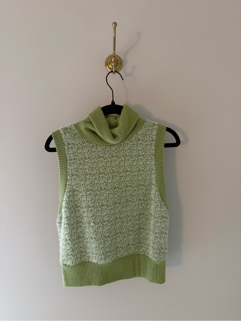 Zara Light Green Marled Sleeveless Turtleneck Vest
